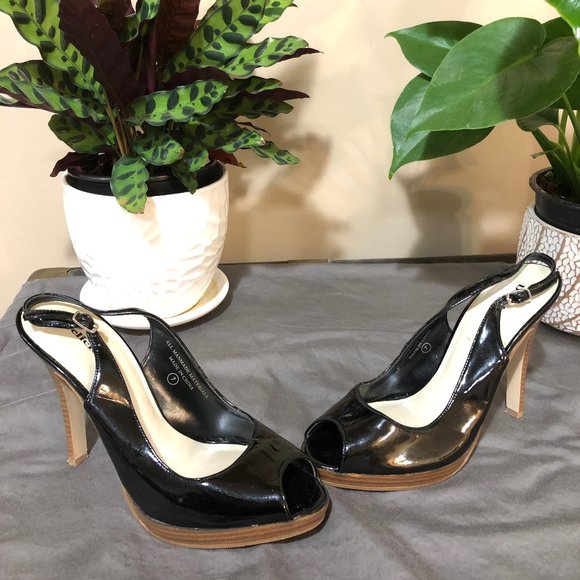 Black Patent Peep Toe Pumps - Picture 1 of 7